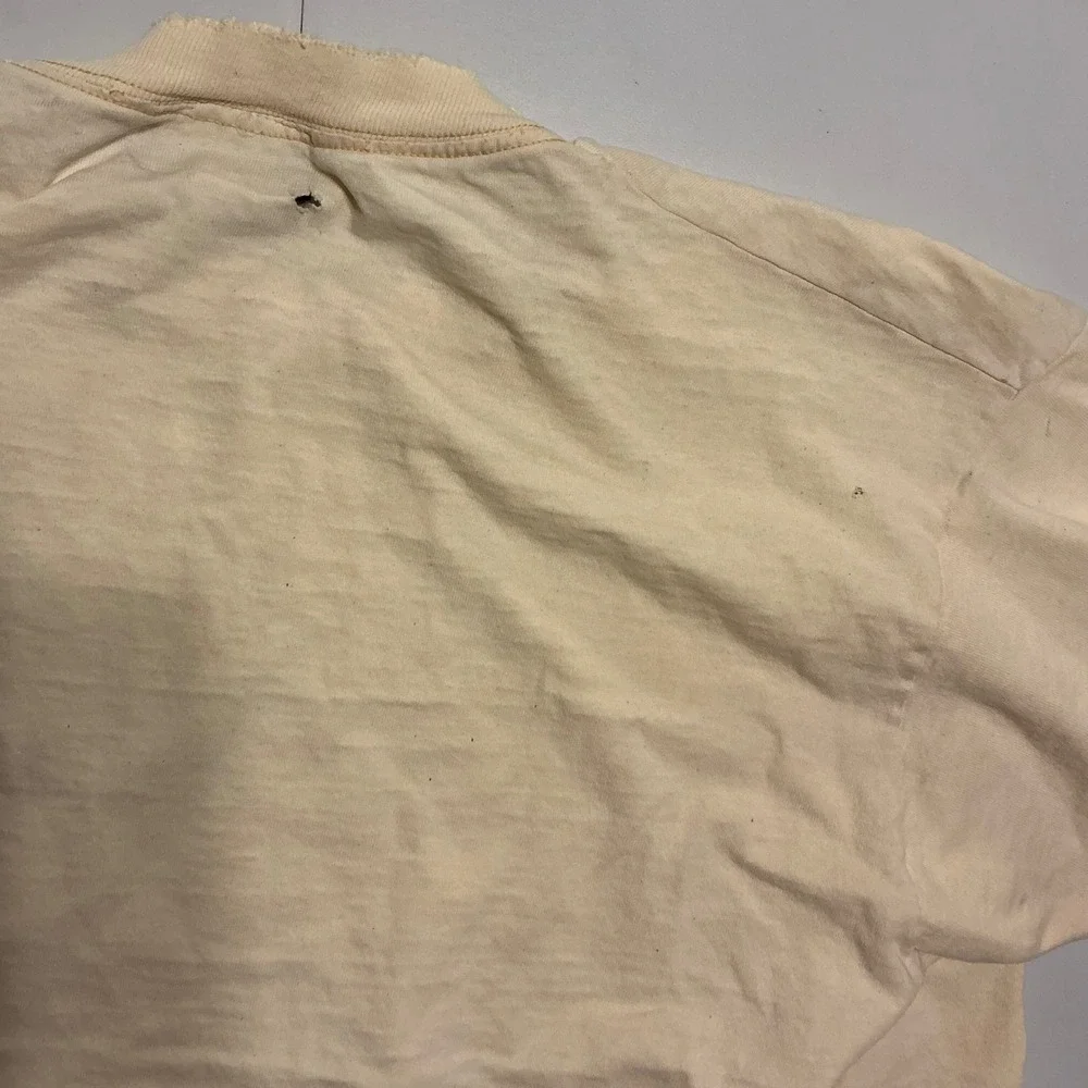 VTG USA Made Y2K Polo‎ Ralph Lauren  Cream Thrashed Distressed Cotton T Shirt XL